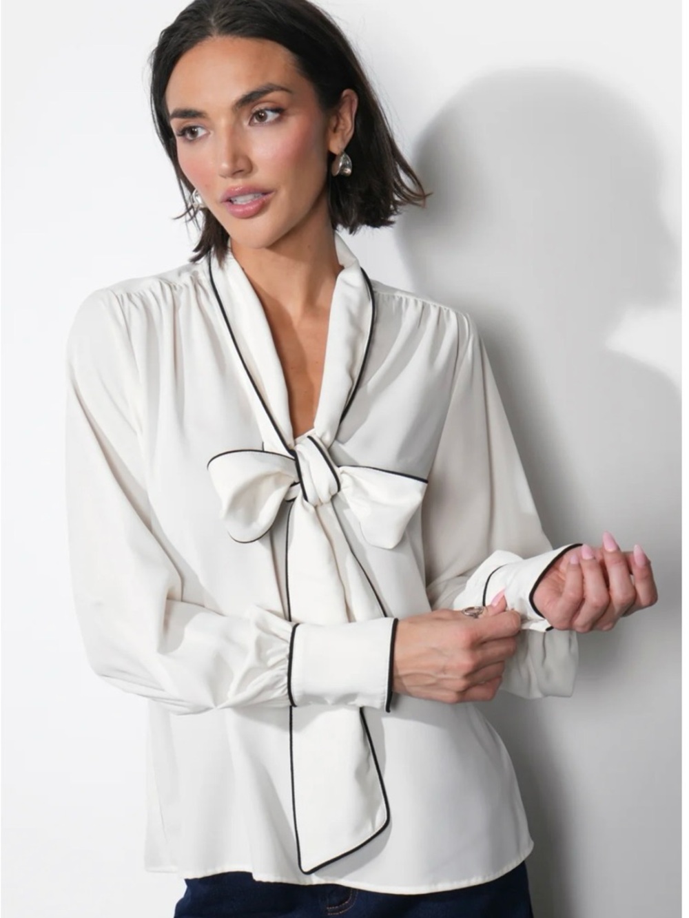 Greylin Blouse with Black Piping size M